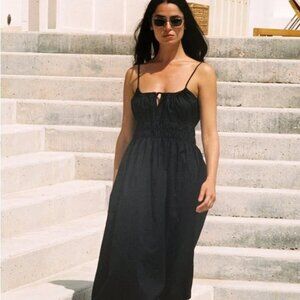 Ciao Lucia Gabriela Black Ruched Bodice Cotton Poplin Midi Dress Size XS